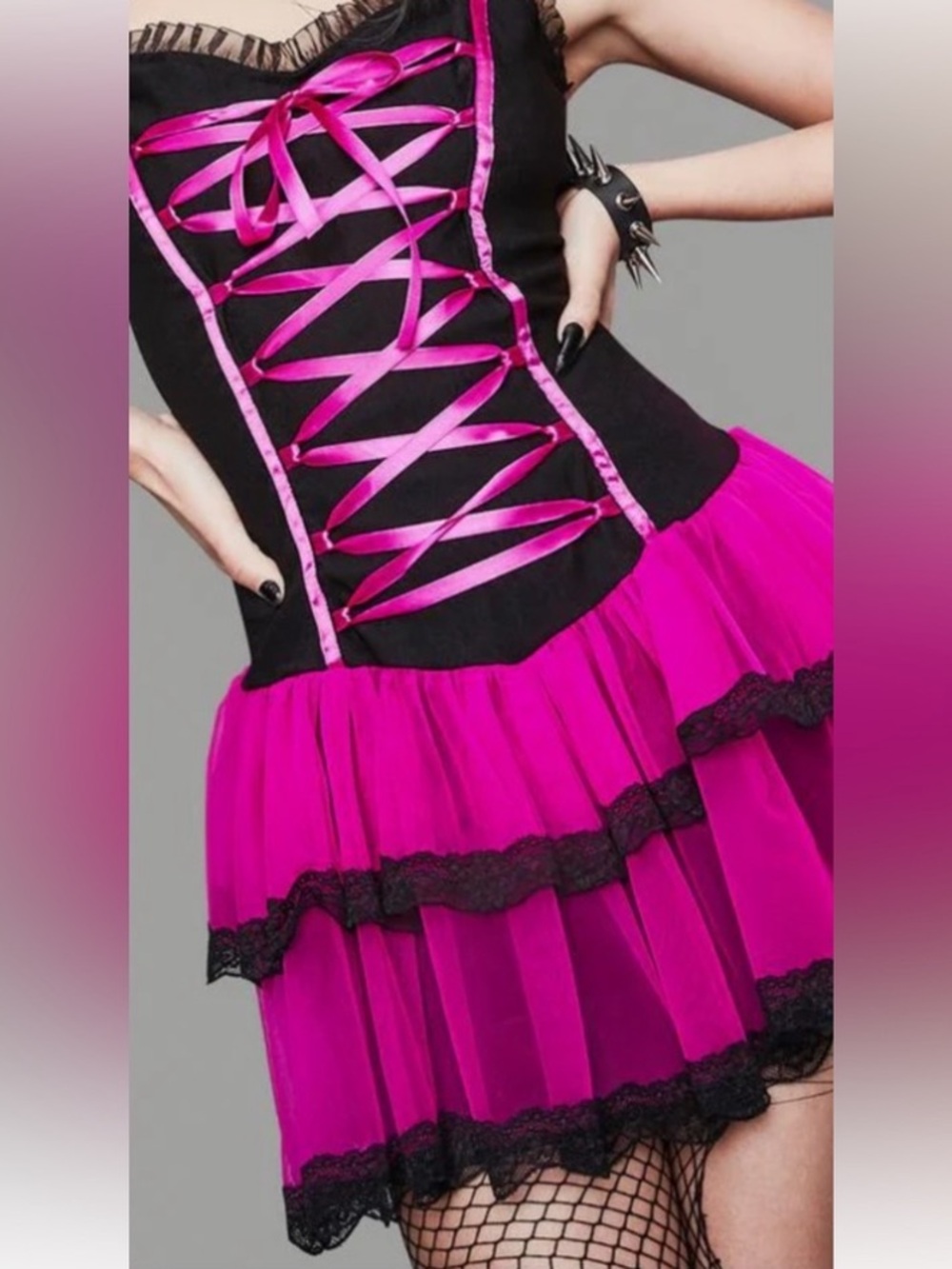 DOLLS KILL RARE Widow Hot Pink Corset Lace Mini Dress XS